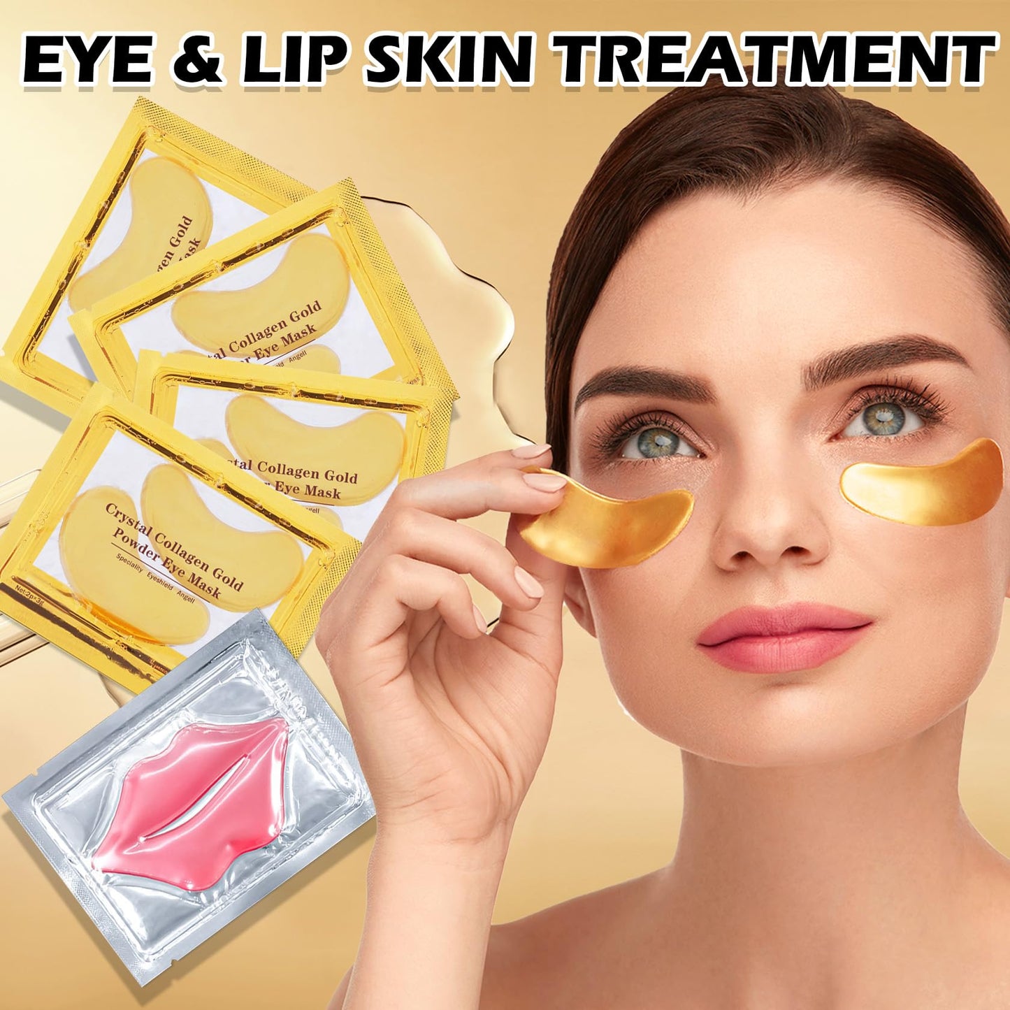 AOAZXBB 30 PCS Lip Mask Under Eye Mask 24K Gold Eye Mask,Moisturizing Nourishing Lip Mask for Dry Lips,Eye Patches for Puffy Eyes Dark Circles