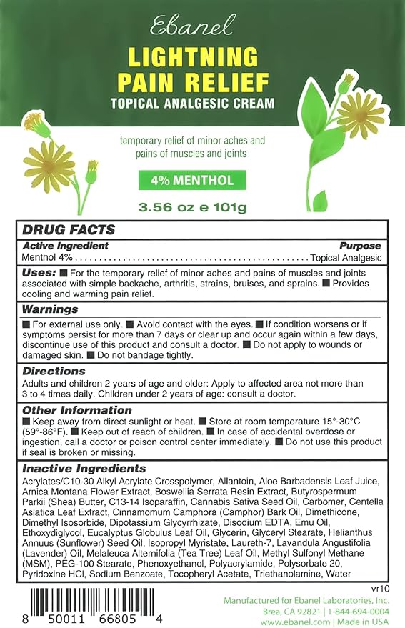 Ebanel Pain Relief Roll On for Arthritis, Foot, Back, Joint, Neck, Strains & Sprains with Menthol, Camphor, Arnica, Emu Oil, MSM, Boswellia, Targeted Muscle Pain Relief Roll On