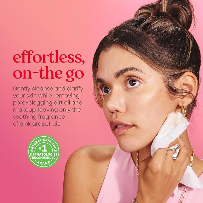 Burt's Bees Back To School Dorm Essentials, Pink Grapefruit Face Wipes, for All Skin Types, Hydrating Makeup Remover & Facial Cleansing Towelettes, 30 Ct. (3-Pack)