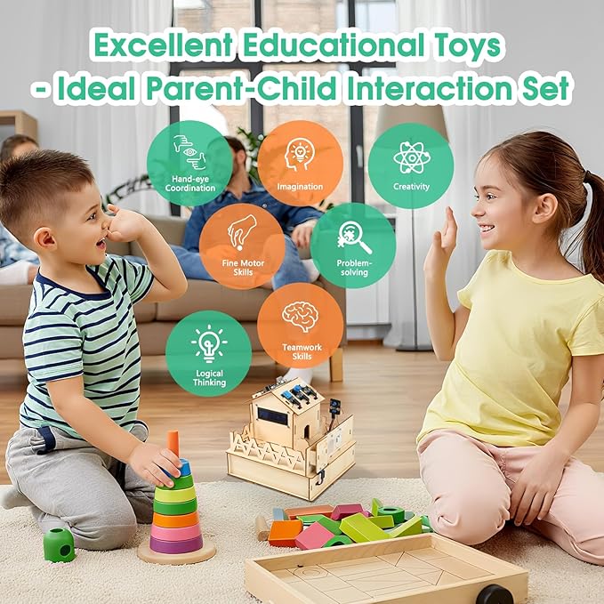 ESP32 IOT Smart Home Starter Kit for Arduino IDE, Educational STEM Kit Toys for Kids Age 10+, 3D Wooden Puzzles House DIY Sensor Science Kit Electronics Auto Engineering Coding Set for Adults Teens