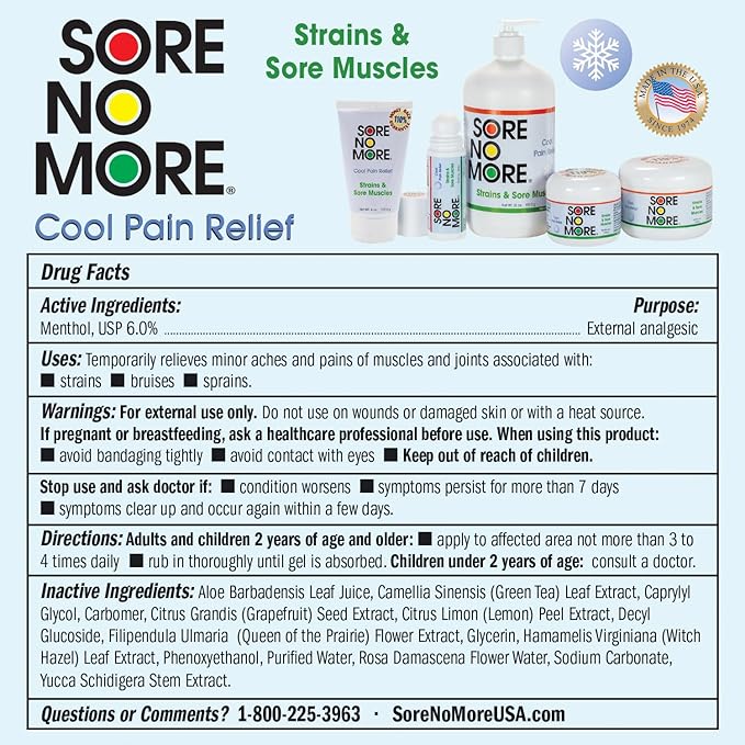 Sore No More Cool Relieving Gel for Aches & Pains in Muscles & Joints associated with Strains, Bruises & Sprains | Absorbs Quickly with a Refreshing Lemon Aroma | 32 oz Bottle with Pump