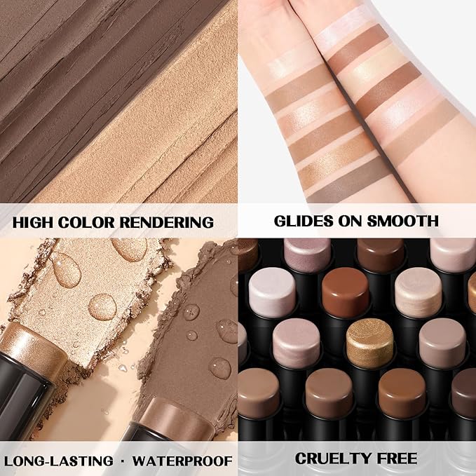 FOCALLURE 2 Pcs Mineral Cream Contour Stick,Moisturize Highlighter Illuminator Makeup,Medium-deep