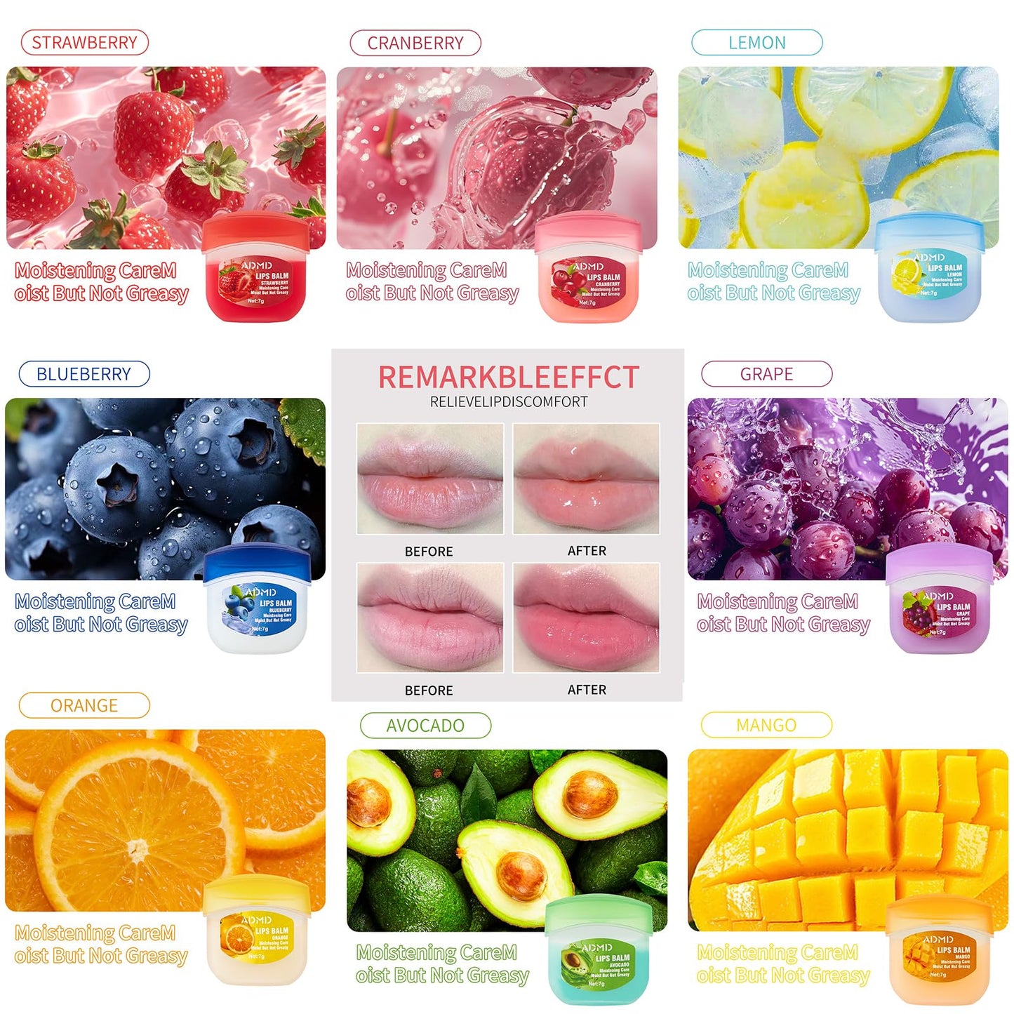 8 Pack Lip Mask Nourish and Hydrate Lip Mask Moisturizing Fruit Flavor Lip balm Set for Dry Cracked Lips Overnight Lip Treatment Reduce Lip Lines