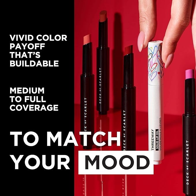 Deck of Scarlet Threeway Solid Lip Oil, Vegan Formula With Hyaluronic Acid and Hydrating Oil Blend, Glossy Finish - Espresso Riche