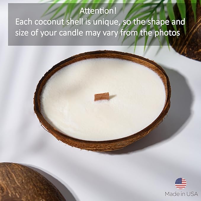 Scented Candle Clearance, Wooden Wick Soy Candles in Coconut Shell Relaxation Gifts for Women, Bath and Body Works Candles for Home Scented, Room Decor Non Toxic