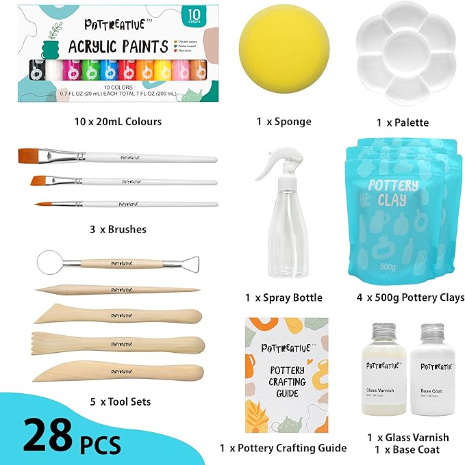 POTTREATIVE Air Dry Clay Pottery Kit - Home DIY Pottery Starter Kits with Air-Dry Clay，Sculpting Pottery Tools and Step-by-Step Guide - Great for Date Night, Arts Crafts Hobby