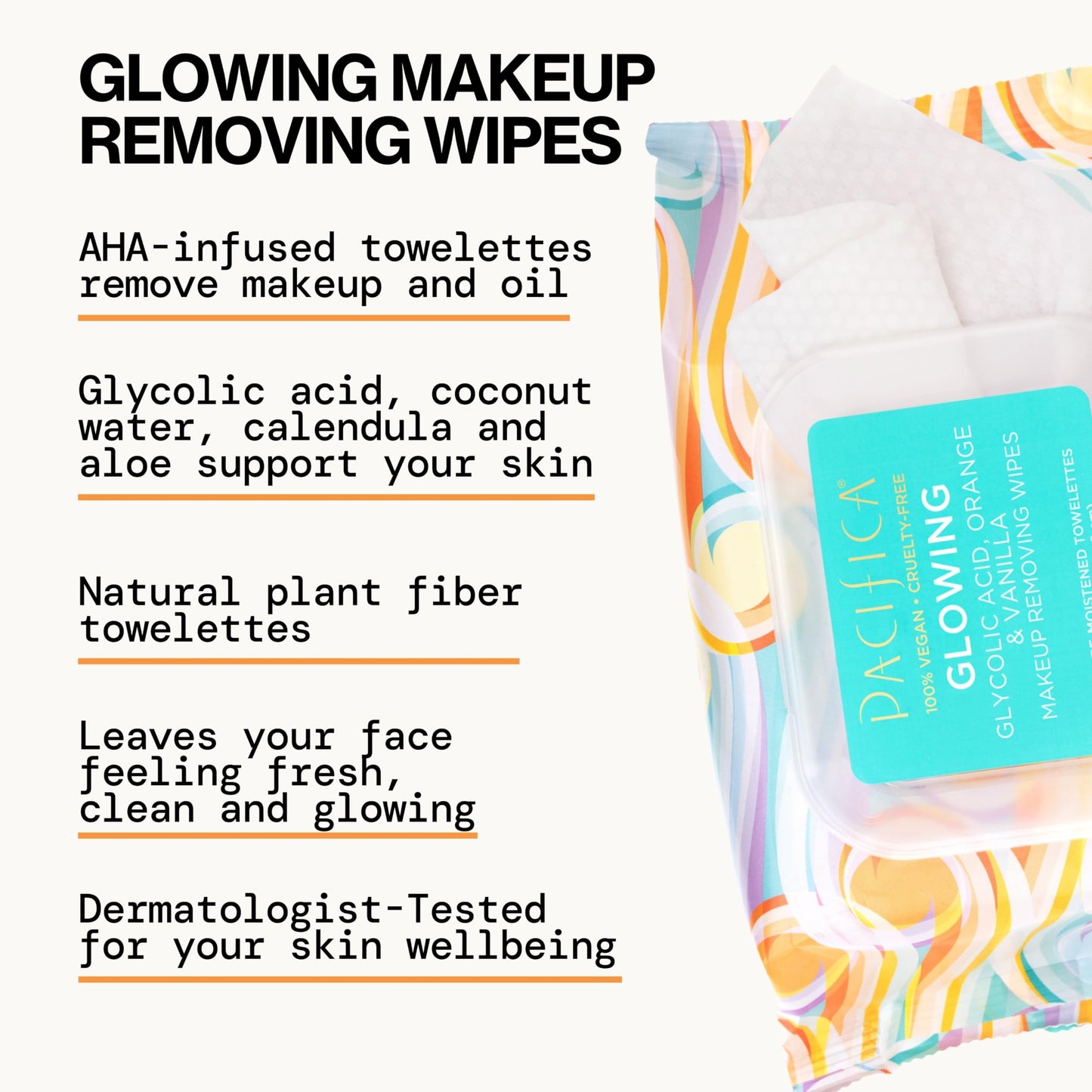 Pacifica Makeup Remover Face Wipes - Daily Facial Cleansing & Exfoliating Towelettes - Biodegradable - Organic - w/ Gycolic Acid - Clean Beauty Vegan & Cruelty-Free Dermatologist Tested 30 Count
