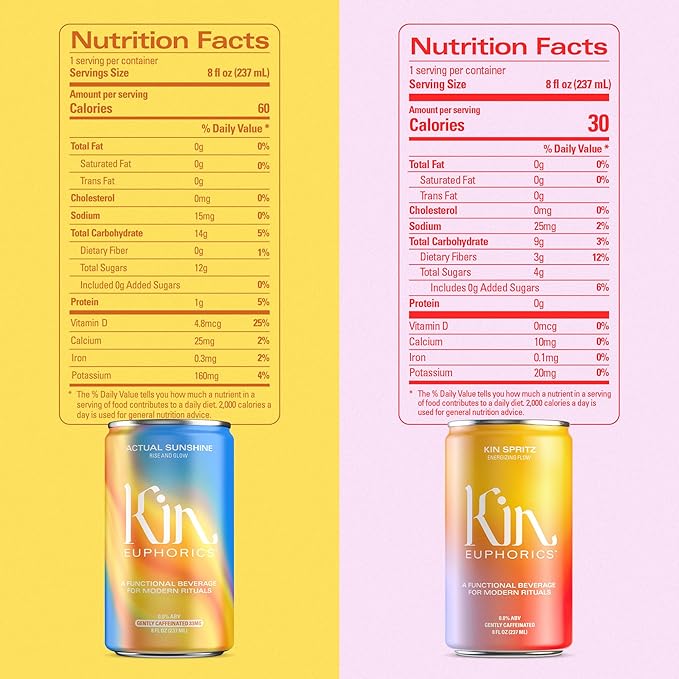 Kin Variety 16 Pack with 4 Spritz, 4 Lightwave, 4 Bloom, and 4 Actual Sunshine by Kin Euphorics, Non Alcoholic Spirits, Ready to Drink, Awaken The Mind, Calm Your Mood, and Conjure Clarity, 8 Fl Oz