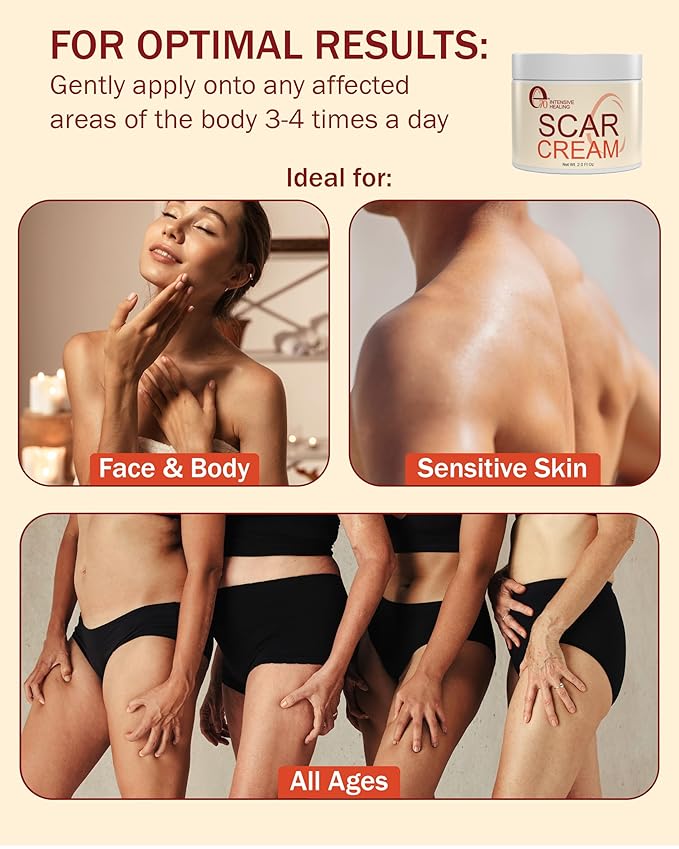 Scar Cream Gel for Surgical Scars Fast Repair C-Section -2.0 Fl Oz , Stretch Marks, Keloids, Burns, Scar Away Cream for Old Scars. Vitamins Full - All Skin Types - Reduce Acne Spots and scar treatment