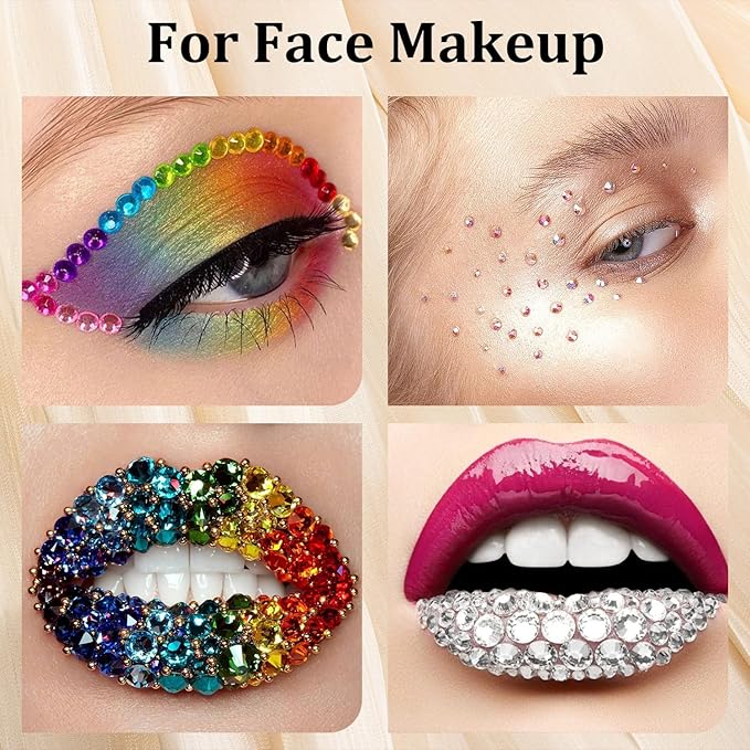 Colorful Face Gems for Makeup Set, Clear Glass