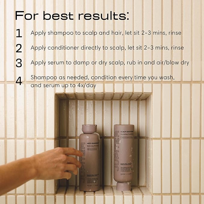 Jupiter Anti-Dandruff Shampoo, Conditioner, & Serum Advanced Set, Physician-Formulated for Dry, Itchy, Oily, Flaky Scalp Care, Color-Safe, Dry Scalp, Sulfate-Free