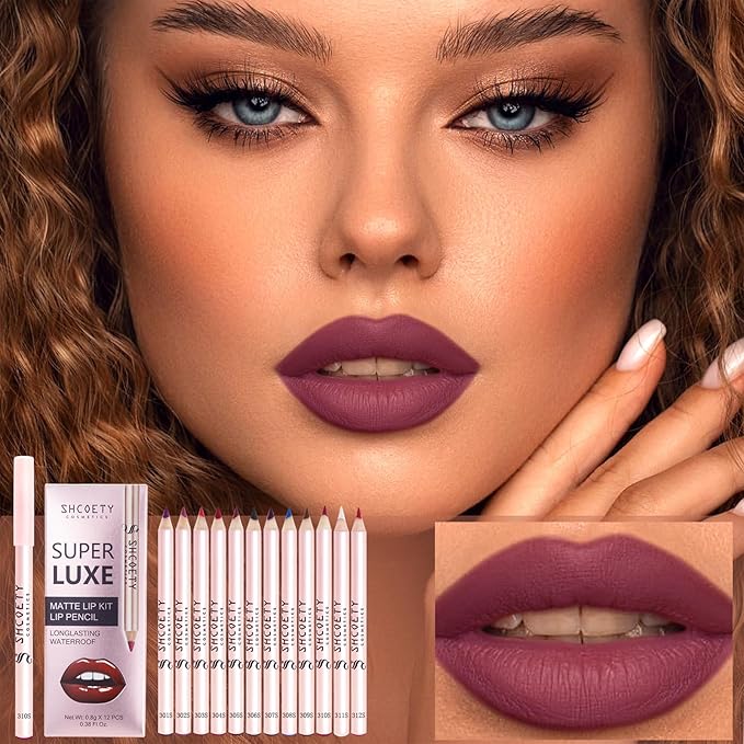 12 Colors Lip Liner Combo, Matte Nude Lipstick Long Lasting Waterproof Smooth Ultra Fine Texture High Pigmented Lip Plumping Brown Black Color Lip Pencil Makeup