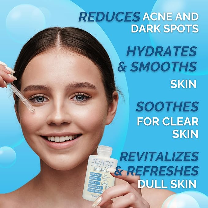 Spotless Serum - Vitamin C Serum for Dark Spots with Niacinamide 5%, Korean Skin Care, Proactive Acne Treatment For Face, Hyaluronic Acid Hydration, Soothing Turmeric & Centella Asiatica, 1fl oz