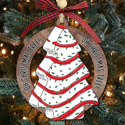 Christmas Tree Cake Ornament 2025 - Funny Food Wooden Cake Ornament for Christmas Tree - Cute Cake Hanging Ornament for Holiday Decorations, Unique Baking Gift for Friends, Family & Coworkers