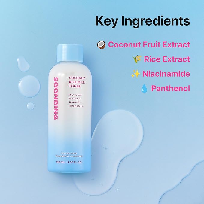 Coconut Rice Milk Toner | Calming Hydration, Smooth Skin Texture and Strengthen Skin Barrier with Rice, Panthenol, Ceramide, AHA | Fragrance-Free, Korean Skin Care (150ml/ 5.07 fl oz)