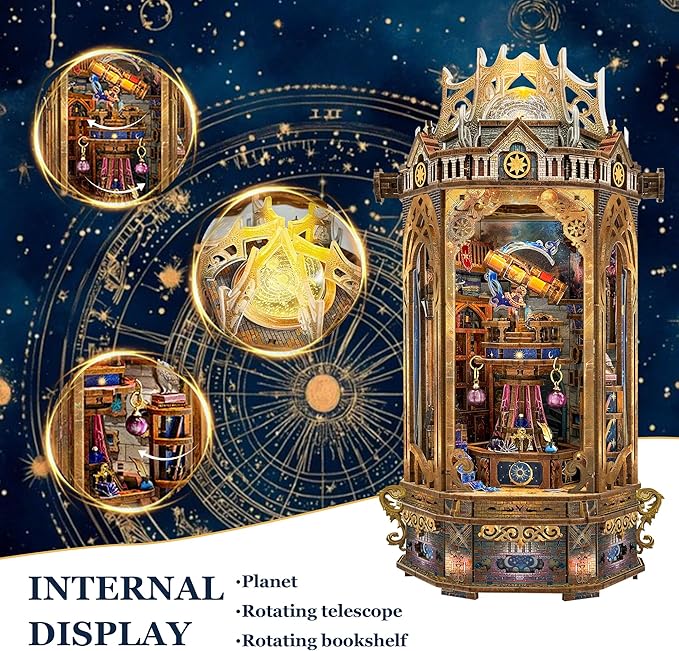 3D Wooden Puzzles for Adults 3D Puzzles Model kit Stress-Relief Toy with Mechanical Rotation Bookshelf Ideal Gift for Adults and Teens- The Lantern of Gaiaxy