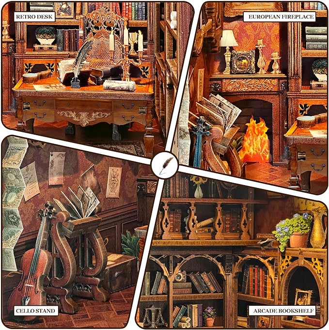 Book Nook Kit, DIY Mini Vintage Library for Stress Relief, 3D Wooden Puzzle Bookshelf Decor with Dust Cover, Gifts for Adults Teens, Book Lovers- Time Book House(SQ-47)