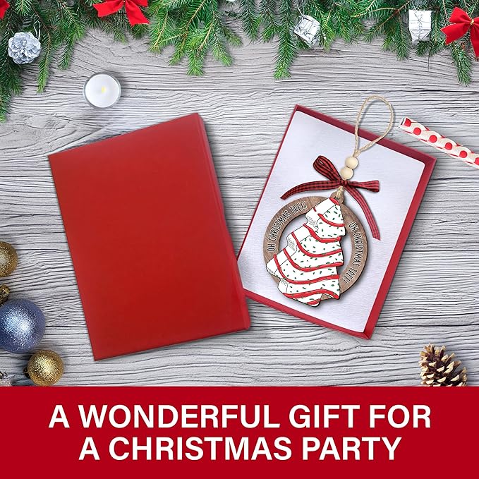 Christmas Tree Cake Ornament 2025 - Funny Food Wooden Cake Ornament for Christmas Tree - Cute Cake Hanging Ornament for Holiday Decorations, Unique Baking Gift for Friends, Family & Coworkers