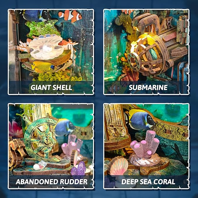 DIY Book Nooks - Deep-Sea Submarine Adventure Miniature House Kit | Rotating Background, LED Lights, Touch Control, Self-Assembly Craft Model Kits for Gifting & Decor - Discover Atlanta