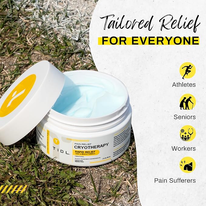 TIDL Cryotherapy Pain Relief Cream, 3 Oz, Targeted Neck Pain, Joint & Muscle Pain Relief with Organic, Plant-Based Menthol, Instant Cooling for Sport & Post Workout Full Body Recovery