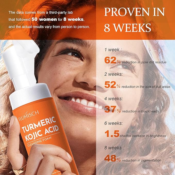 Turmeric Kojic Acid Foaming Facial Cleanser, Kojic Acid And Turmeric Exfoliating Face Wash With Brush (4.23 fl.Oz), 2pcs