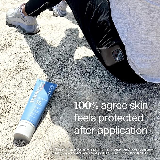 Thinksport SPF 50+ Mineral Sunscreen, 3 Oz, Safe, Natural Sunblock for Sports & Active Use, Water Resistant Reef Safe Sunscreen, Broad Spectrum UVA/UVB Sun Screen for Sun Protection