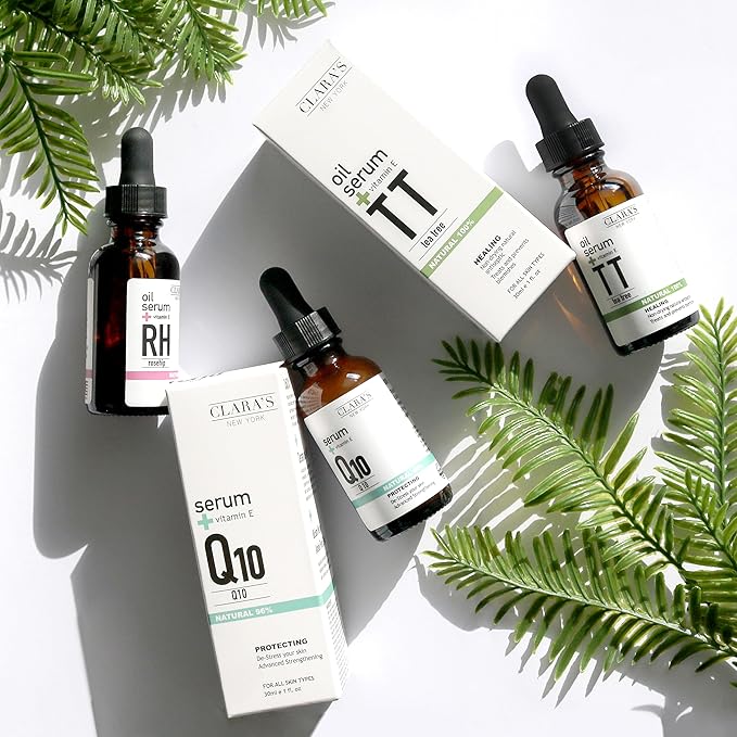 Clara’s New York 100% Natural Tea Tree Facial Oil Serum with Vitamin E – Lightweight, Non-Greasy, Acne & Redness Calming Face Oil for Blemish-Prone Skin – Vegan, Cruelty-Free – 30ml