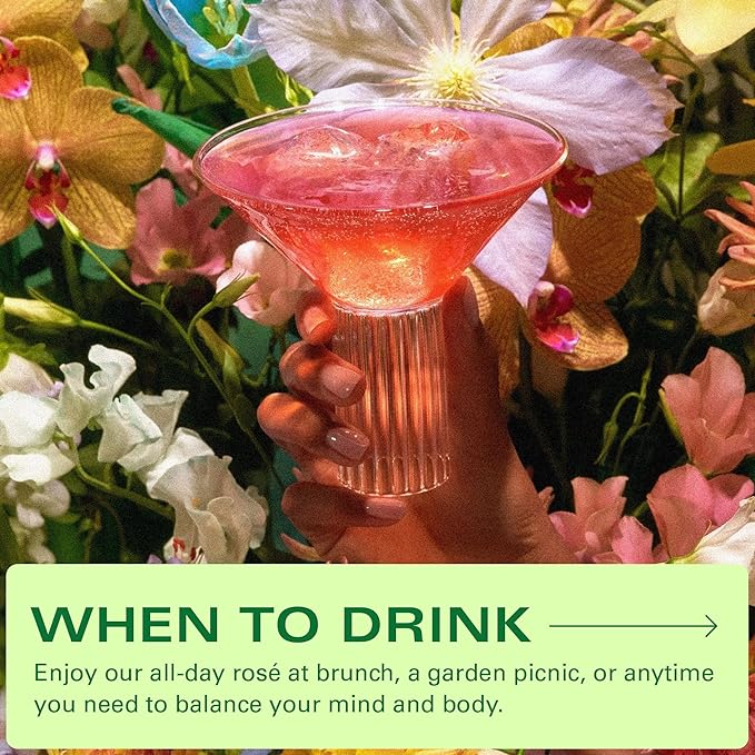 Kin Euphorics Kin Bloom Non-Alcoholic Functional Beverage | All day rosé | Elevate Your Mind & Spirit | Prebiotic | L-Theanine, Schisandra, Damiana | Ready to Drink | 8 Fl Oz (8pk)