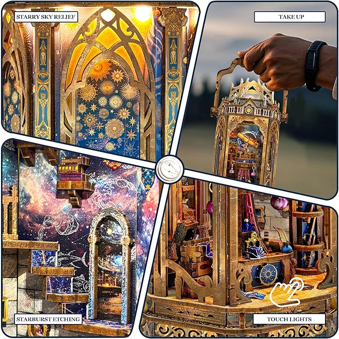 3D Wooden Puzzles for Adults 3D Puzzles Model kit Stress-Relief Toy with Mechanical Rotation Bookshelf Ideal Gift for Adults and Teens- The Lantern of Gaiaxy