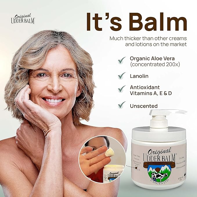 Original Udder Balm Unscented Pump Jar - Made in USA - Hypoallergenic, Dry Skin Relief for Hands, Feet & Face, Moisturizer for Sensitive, Cracked Dry Skin, 16 Fl Oz