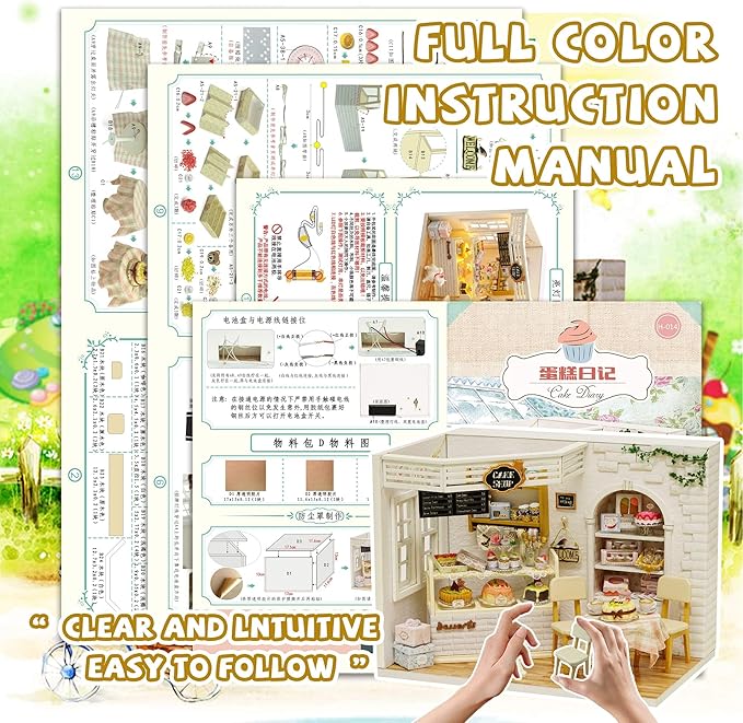 Kisoy Romantic and Cute Dollhouse Miniature DIY House Kit Creative Room Perfect DIY Gift for Friends,Lovers and Families (Cake Diary)