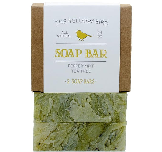 The Yellow Bird Peppermint Soap Bar with Tea Tree Oil - Handmade in USA with Natural, Organic, Vegan Ingredients (2 Bar Pack)