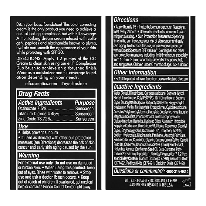 e.l.f. Camo CC Cream, Color Correcting Medium-To-Full Coverage C, (30g) 1.05 Oz