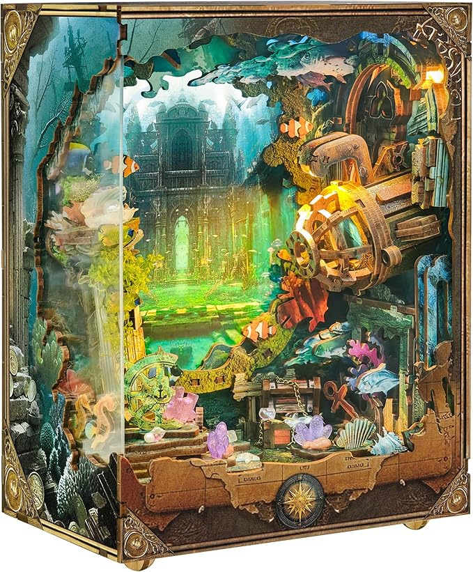 DIY Book Nooks - Deep-Sea Submarine Adventure Miniature House Kit | Rotating Background, LED Lights, Touch Control, Self-Assembly Craft Model Kits for Gifting & Decor - Discover Atlanta