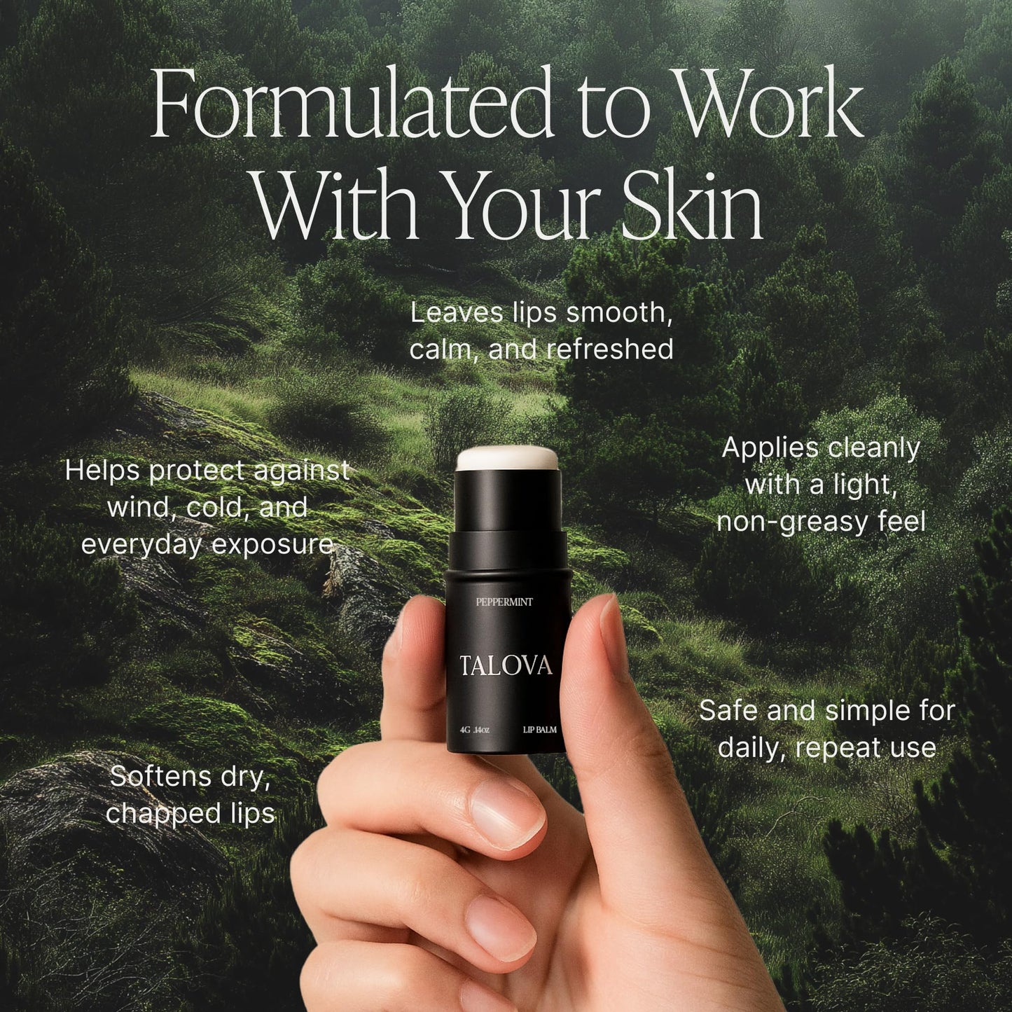 TALOVA - Peppermint Grass-Fed Tallow Lip Balm, Lip Sleeping Mask, Overnight Moisturizer, Natural & Clean Moisturizing Lip Balm w/Vitamins A, D, E, & K, Nourishes & Smooths Texture, Dry & Chapped Lips