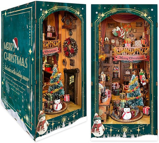 DIY Book Nook Kit - Christmas Wooden Miniature House Kit Rotating Decor, Gift for 14+ Dollhouse Kit - Jingle Cabin (SQ-34)