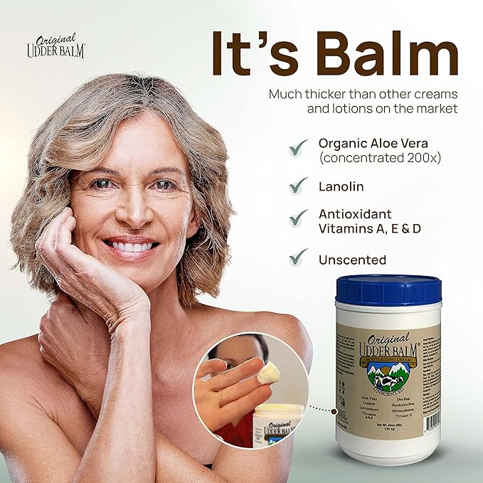 Original Udder Balm Unscented Tub - Made in USA - Hypoallergenic, Dry Skin Relief for Hands, Feet & Face, Moisturizer for Sensitive, Cracked Dry Skin, 64 Fl Oz