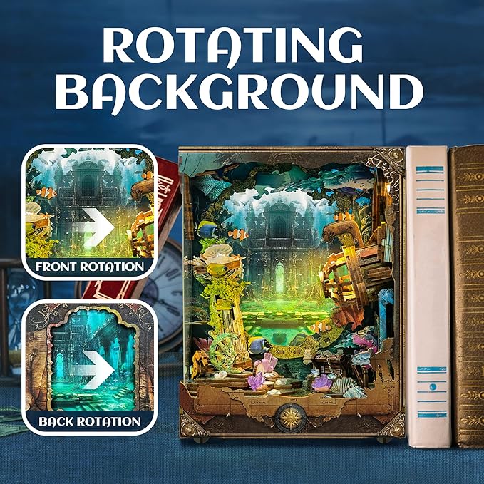 DIY Book Nooks - Deep-Sea Submarine Adventure Miniature House Kit | Rotating Background, LED Lights, Touch Control, Self-Assembly Craft Model Kits for Gifting & Decor - Discover Atlanta