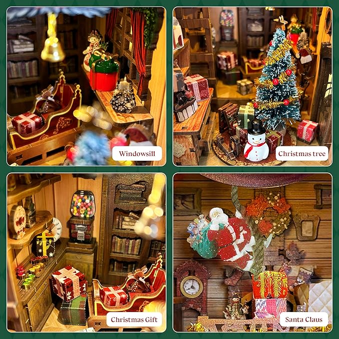 DIY Book Nook Kit - Christmas Wooden Miniature House Kit Rotating Decor, Gift for 14+ Dollhouse Kit - Jingle Cabin (SQ-34)