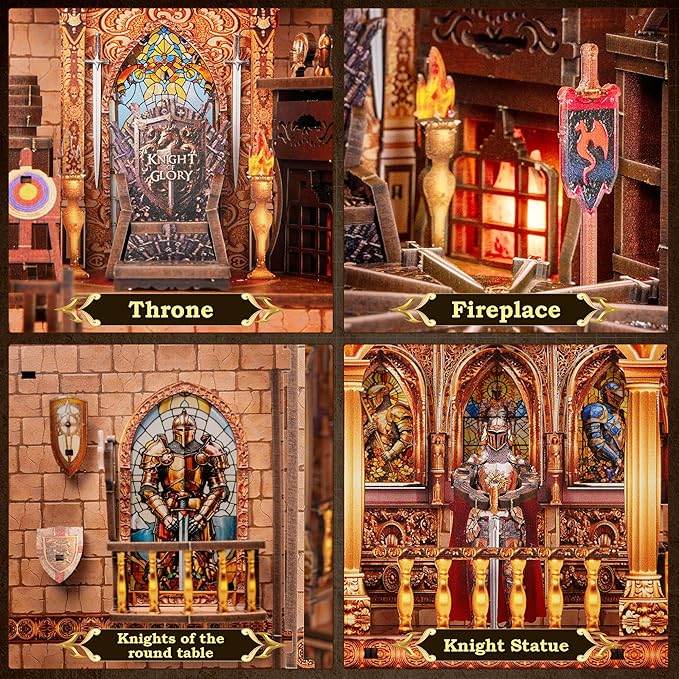 Book Nook Kit - Knight's Castle Dollhouse with Throne Room Scene, Miniature 3D Puzzle for Bookshelves, Dual Power LED Collectible Edition for Adults & Teens