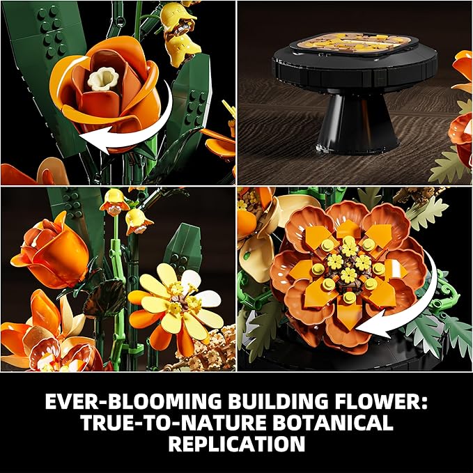 Flower Bouquet Building Blocks Set, Artificial Flowers Toys Botanical Collection DIY Unique Home&Office Bonsai Decoration Adults, Teen Girls for Birthday，Christmas, Holiday