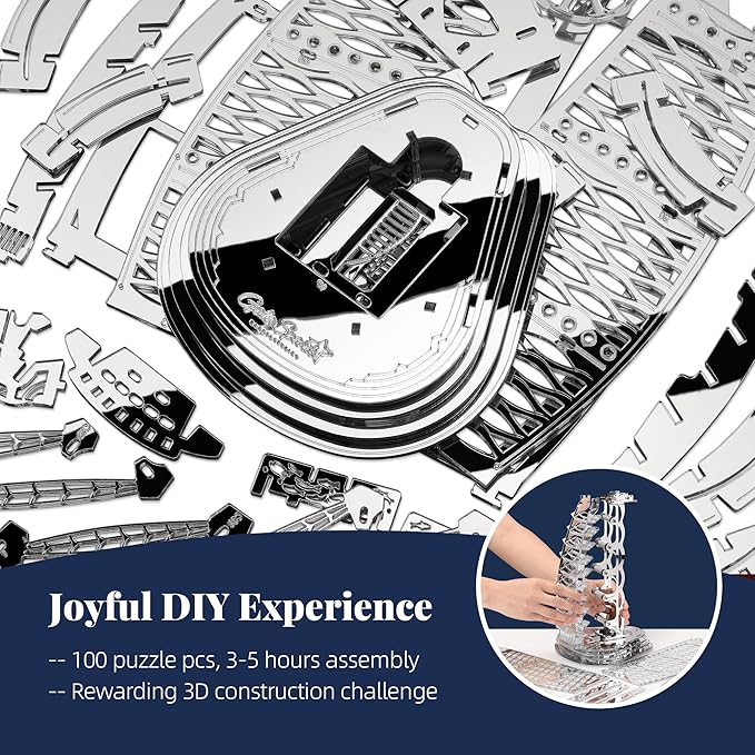 3D Puzzle Burj Al Arab Building Model Kit, DIY Dubai Landmark Building Model with LED Light, Home Decor Festival Gift for Adults & Children 100PCS (Silver)