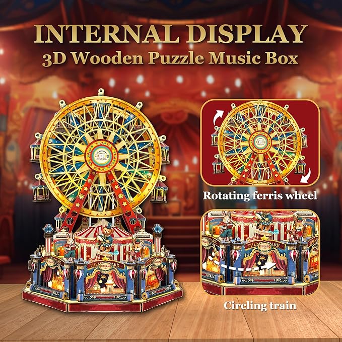 DIY 3D Wooden Puzzle Ferris Wheel,DIY Dollhouse Kit Circus Building Model,Christmas Decor Craft Sets with Lights and Music,Gifts for Adults Teens -Century Ferris Wheel(SQ-69)