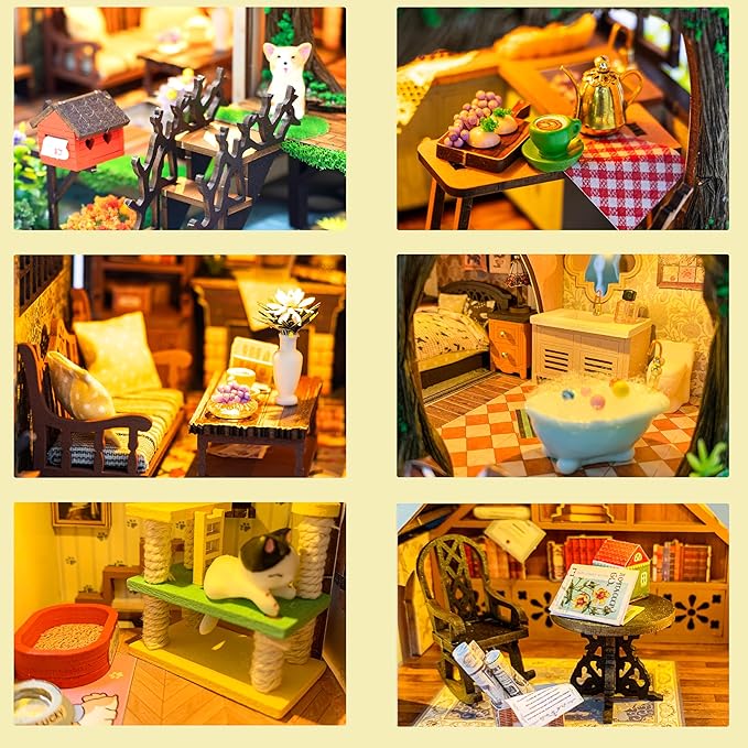 ISSEVE DIY Miniature House Kit, Tiny House Dollhouse Kit for Adults, Mini House Building Kits, Halloween Christmas Home Bookshelf Decoration, Gifts for Family and Friends (Forest Castle)