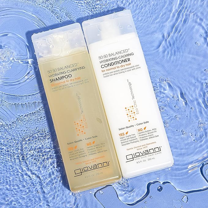 Giovanni 50:50 Balanced Shampoo and Conditioner Set - Clarifying Shampoo for Women & Men, Cleansing for Damaged, Frizzy Hair, Moisturizing Conditioner for Soft, Smooth Hair - 8.5 Fl Oz Each (1 Set)
