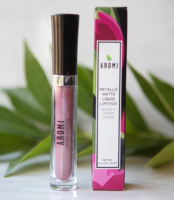 Aromi Metallic Liquid Lipstick | Smear and Smudge Proof, Long-lasting, Waterproof, Dusty Rose Lip Color with Shimmery Finish, Gluten and Paraben Free (Pixie Dust)