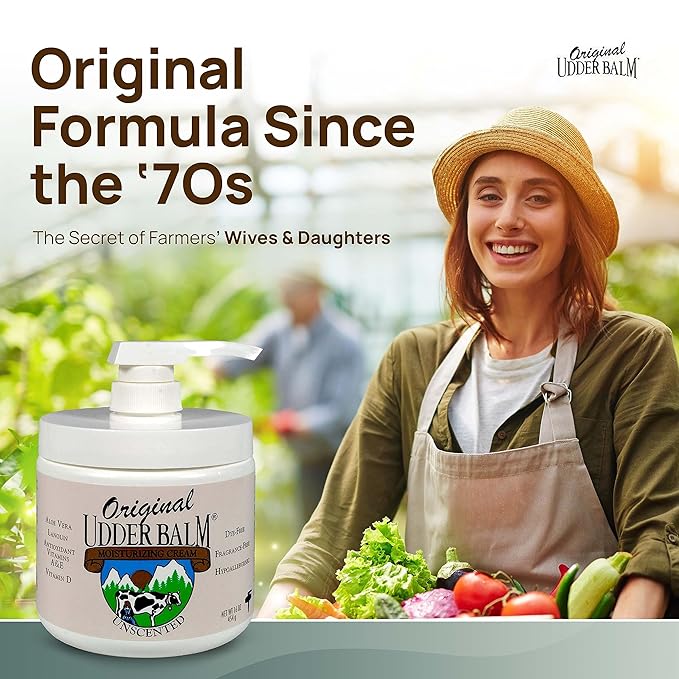 Original Udder Balm Unscented Pump Jar - Made in USA - Hypoallergenic, Dry Skin Relief for Hands, Feet & Face, Moisturizer for Sensitive, Cracked Dry Skin, 16 Fl Oz