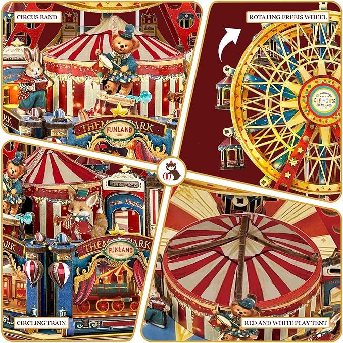 DIY 3D Wooden Puzzle Ferris Wheel,DIY Dollhouse Kit Circus Building Model,Christmas Decor Craft Sets with Lights and Music,Gifts for Adults Teens -Century Ferris Wheel(SQ-69)