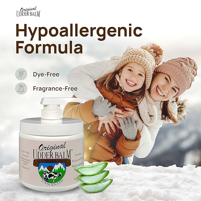 Original Udder Balm Unscented Pump Jar - Made in USA - Hypoallergenic, Dry Skin Relief for Hands, Feet & Face, Moisturizer for Sensitive, Cracked Dry Skin, 16 Fl Oz