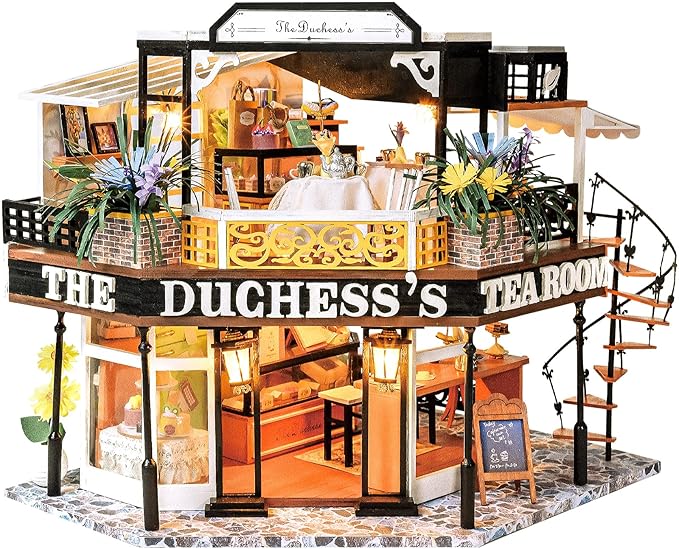 CUTEBEE Dollhouse Miniature with Furniture, DIY Wooden Dollhouse Kit Plus Dust Proof, Creative Room Idea (The Duchess's Tea Room)